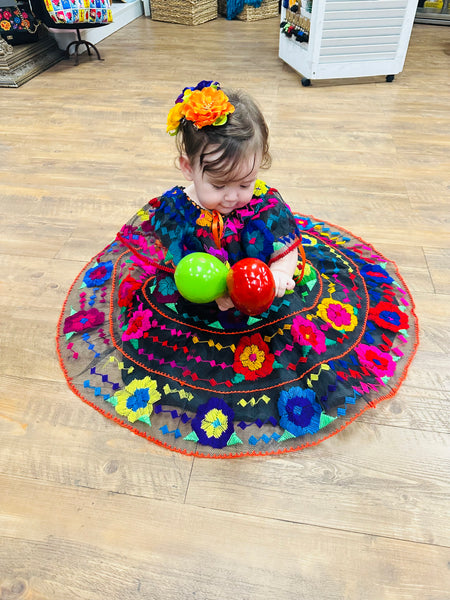Mexican Chiapaneca Dress for Girls Black Cielito Lindo Mexican Chiapaneca Dress for Girls Black Cielito Lindo