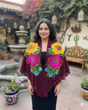 Mexican Floral Burgundy Shawl