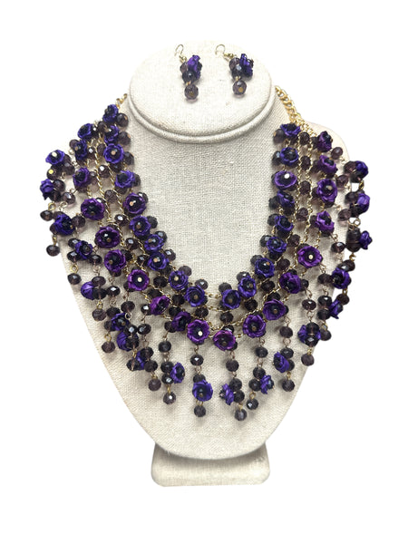 Handmade Ixtle Necklace & Earrings Purple