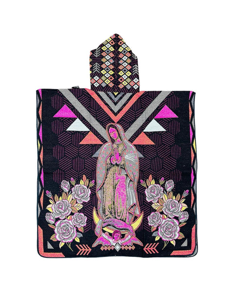 Lady of Guadalupe Hooded Black Poncho