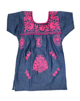 Denim Floral Embroidered Girl Dress