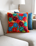 Mexican Orange Floral Embroidered Pillow Cover