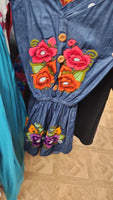 Mexican Embroidered Denim Romper