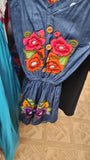 Mexican Embroidered Denim Romper