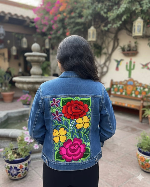 Denim Floral Embroidered Jacket