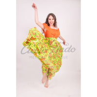 Mexican Folklorico Green Floral Skirt