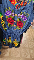 Mexican Embroidered Denim Romper