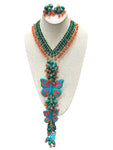 Butterfly Necklace & Earrings Set  Green Orange