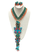 Butterfly Necklace & Earrings Set  Green Orange