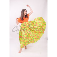 Mexican Folklorico Lime Green Floral Skirt