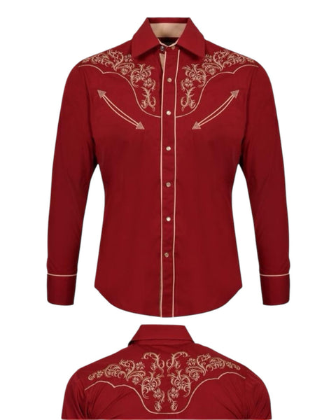 Texas cowboy Burgundy and Khaki shirt
