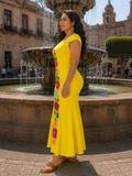 Mexican Yellow Embroidered Maxi Dress Santa Lucia
