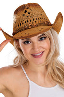 Beaded Crochet Crushable Straw Cowboy Hat