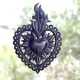 Flaming Sacred Heart with Cross Metal Art Wall Decor 7"x10.25"