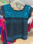 Oaxaca Paloma Blouse Black with Blue