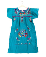 Mexican Puebla Dress for Girls Teal