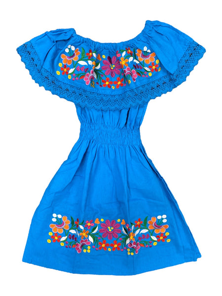 Mexican Girl Florecitas Dress Blue