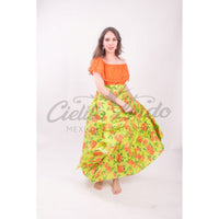 Mexican Folklorico Lime Green Floral Skirt