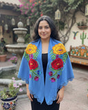 Mexican Floral Blue Shawl