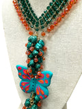 Butterfly Necklace & Earrings Set  Green Orange