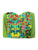 Mexican Green Floral Strapless Crop Top