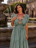 Magdalena Loomed Maxi Dress Green