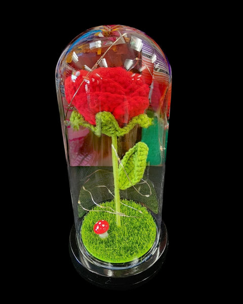 Crochet Red Rose Glass Dome