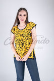 Jalapa Yellow Top with Red Embroidery