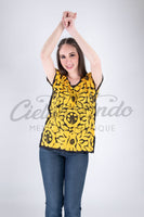 Jalapa Yellow Top with Red Embroidery