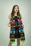 Mexican Floral Embroidered Graduation Stole Class of 2025 Black