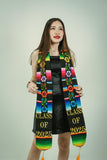 Mexican Floral Embroidered Graduation Stole Class of 2025 Black