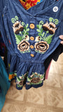 Mexican Embroidered Denim Romper