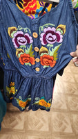 Mexican Embroidered Denim Romper