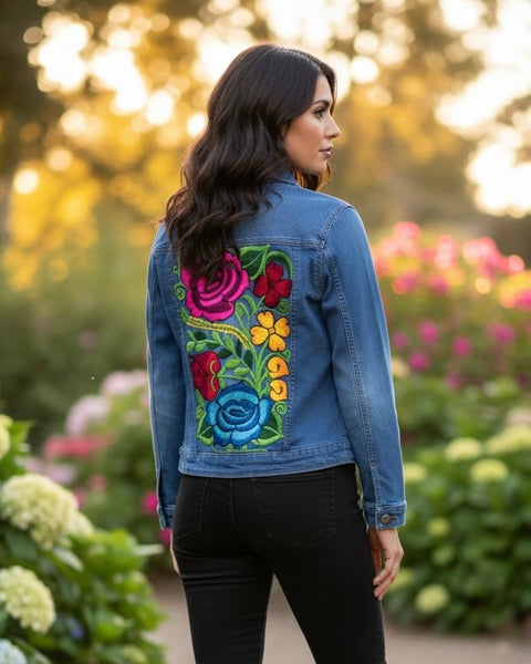 Denim Floral Embroidered Jacket