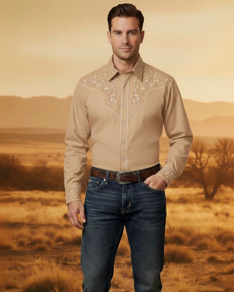 Texas Cowboy Khaki Ivory Shirt