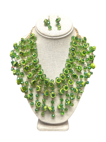 Handmade Ixtle Necklace & Earrings Lime Green