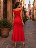 Mexican Red Embroidered Maxi Dress Santa Lucia