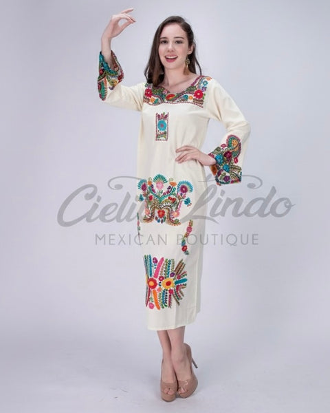 La Mexicana Handmade Embroidered Ivory Dress