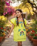 Mexican Puebla Dress for Girls Highlighter Yellow