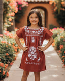 Burnt Orange White Mexican Puebla Dress for Girls - Cielito Lindo
