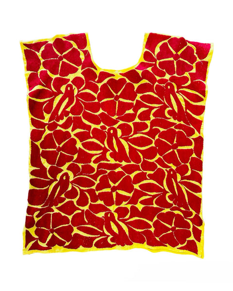 Jalapa Yellow Top with Red Embroidery