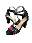 Black Floral Embroidered Heels