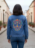 Denim Otomí Skull Embroidered Jacket