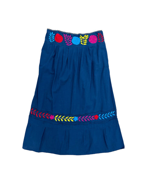 Mexican Handmade Embroidered Skirt Navy