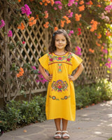 Mexican Puebla Dress for Girls Yellow