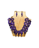 Floral Palm Leaf Purple Necklace & Earrings