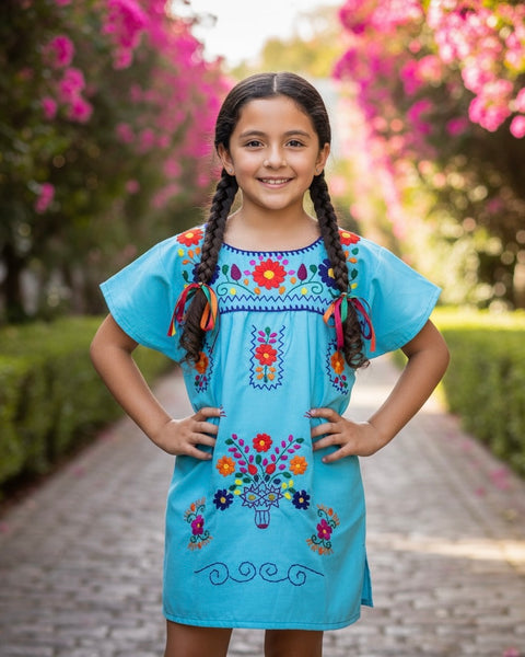Mexican Puebla Dress for Girls Mint Cielito Lindo Mexican Puebla Dress for Girls Mint Cielito Lindo