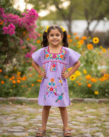 Mexican Puebla Dress for Girls Lilac