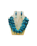 Floral Palm Leaf Teal Necklace & Earrings