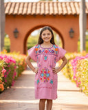 Mexican Puebla Dress for Girls Dusty Pink